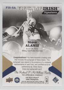 Steve Alaniz Notre Dame 1988 Champions Fighting Irish Signatures, FIS-SA