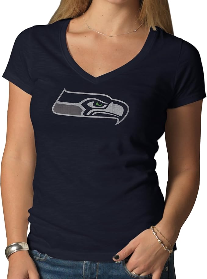 Women's Seattle Seahawks 47 V-Neck Scrum T-Shirt