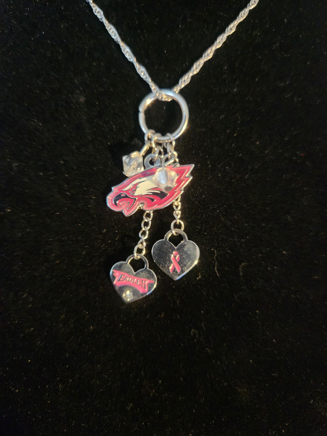 Philadelphia Eagles Peace & Love Breast Cancer Awareness Charm Necklace