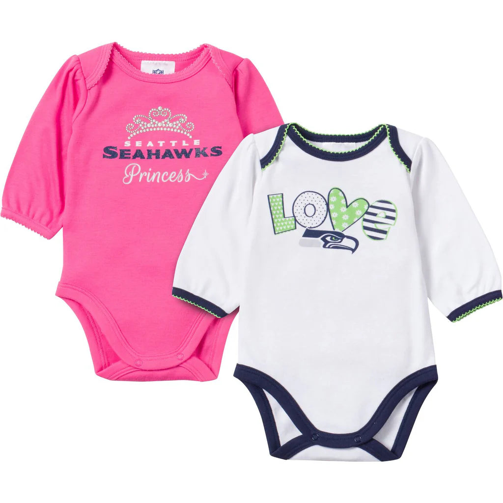 Seattle Seahawks Girl Long Sleeve Onesie 2 Pack - 0/3 Months