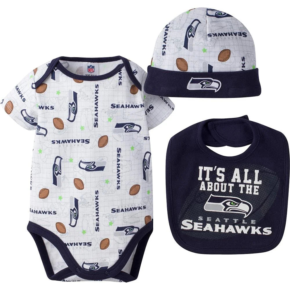 Seattle Seahawks Bodysuit, Bib, and Cap Set