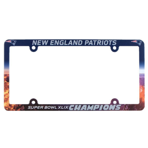 New England Patriots 12 inch x 6 inch Super Bowl 49 Champions Plastic License Plate Frame