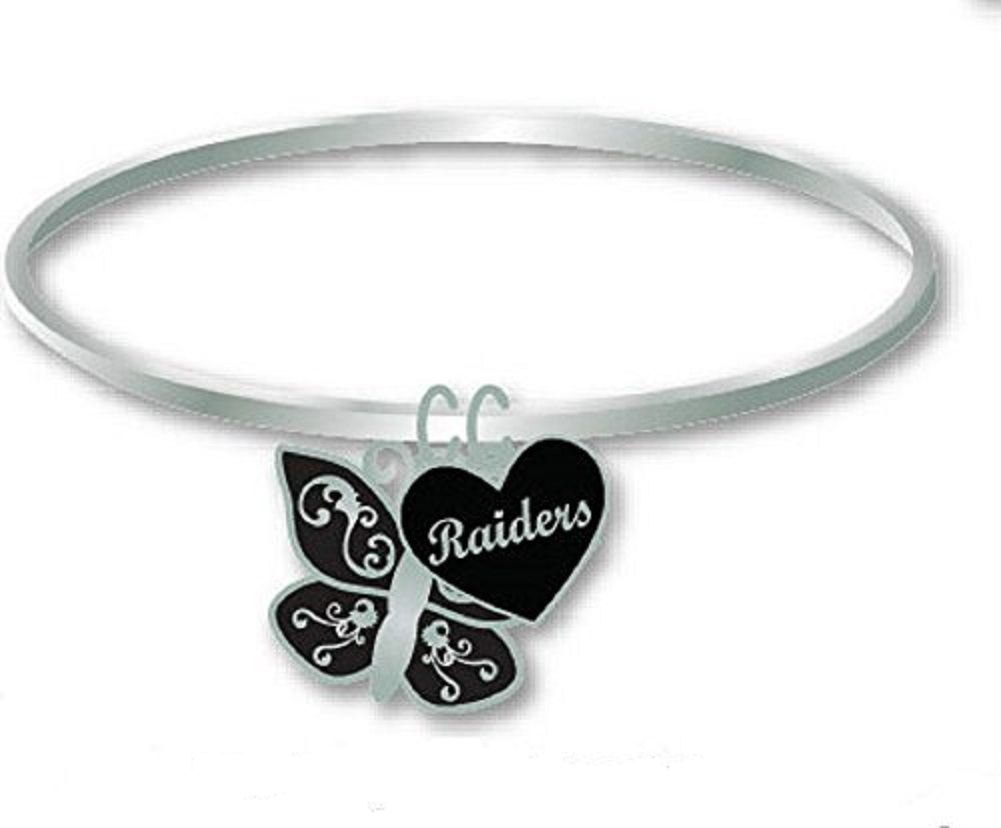 Girls Oakland Raiders Butterfly Heart Bracelet New NIB