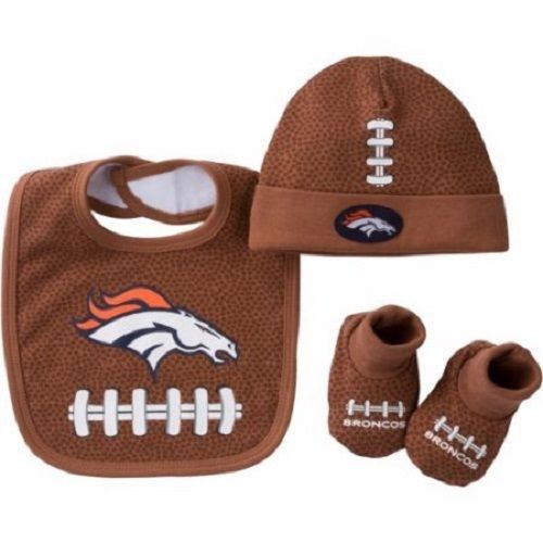 Denver Broncos Baby Boys Cap, Bib and Booties 3 Piece Set 0 to 6 Months