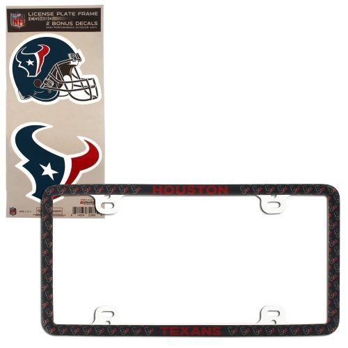 Houston Texans Thin Rim License Plate Frame with Decals New NIB