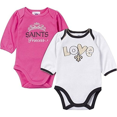 Gerber Baby Girls New Orleans Saints Long Sleeve Bodysuits-2 Pack 0/3 Months