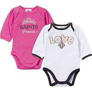 Gerber Baby Girls New Orleans Saints Long Sleeve Bodysuits-2 Pack 0/3 Months