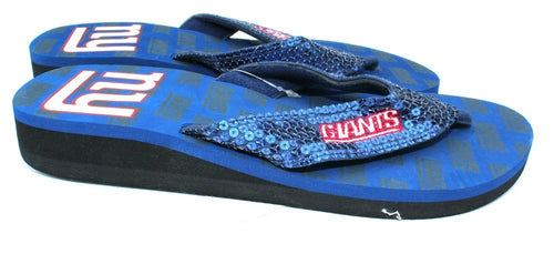 Womens New York Giants Sequin Flip Flops - XS 5-6