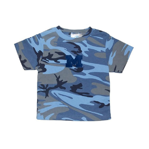 Boys Michigan University Wolverines Blue Camo Tee Shirt Size XS 2/4