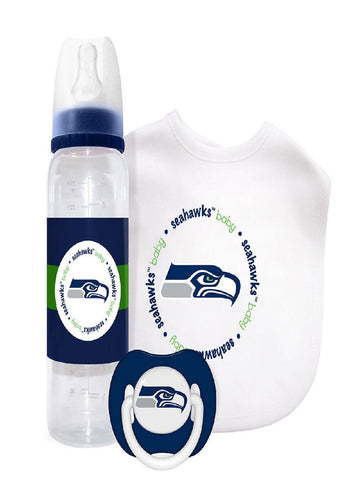 Seattle Seahawks Infant 3-piece Pacifier, Bib & Bottle Gift Set