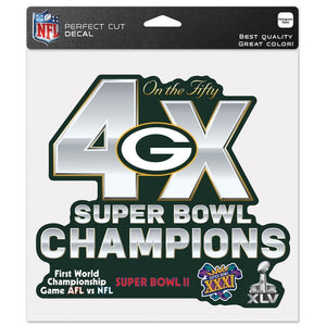 Past Super Bowl Champion Green Bay Packers Perfect Cut Color Decal 8" X 8"