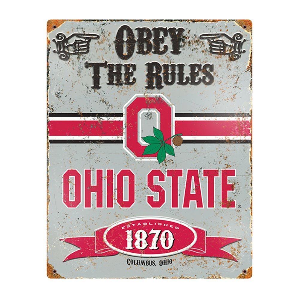 Party Animal Sports Fan NCAA Team Ohio State Buckeyes Embossed Metal Sign