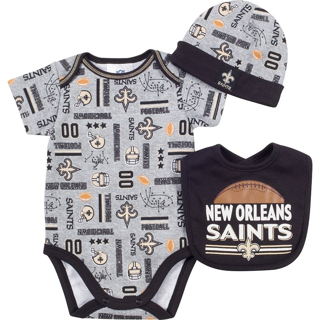 Gerber New Orleans Saints Football Baby Boys Bodysuit, Bib & Cap Set (0/3 Months