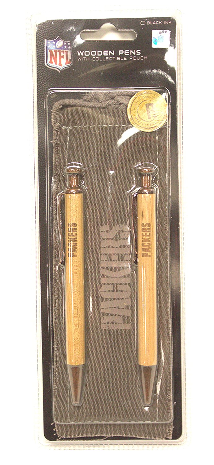 Green Bay Packers Wooden Pens With Collectible Pouch